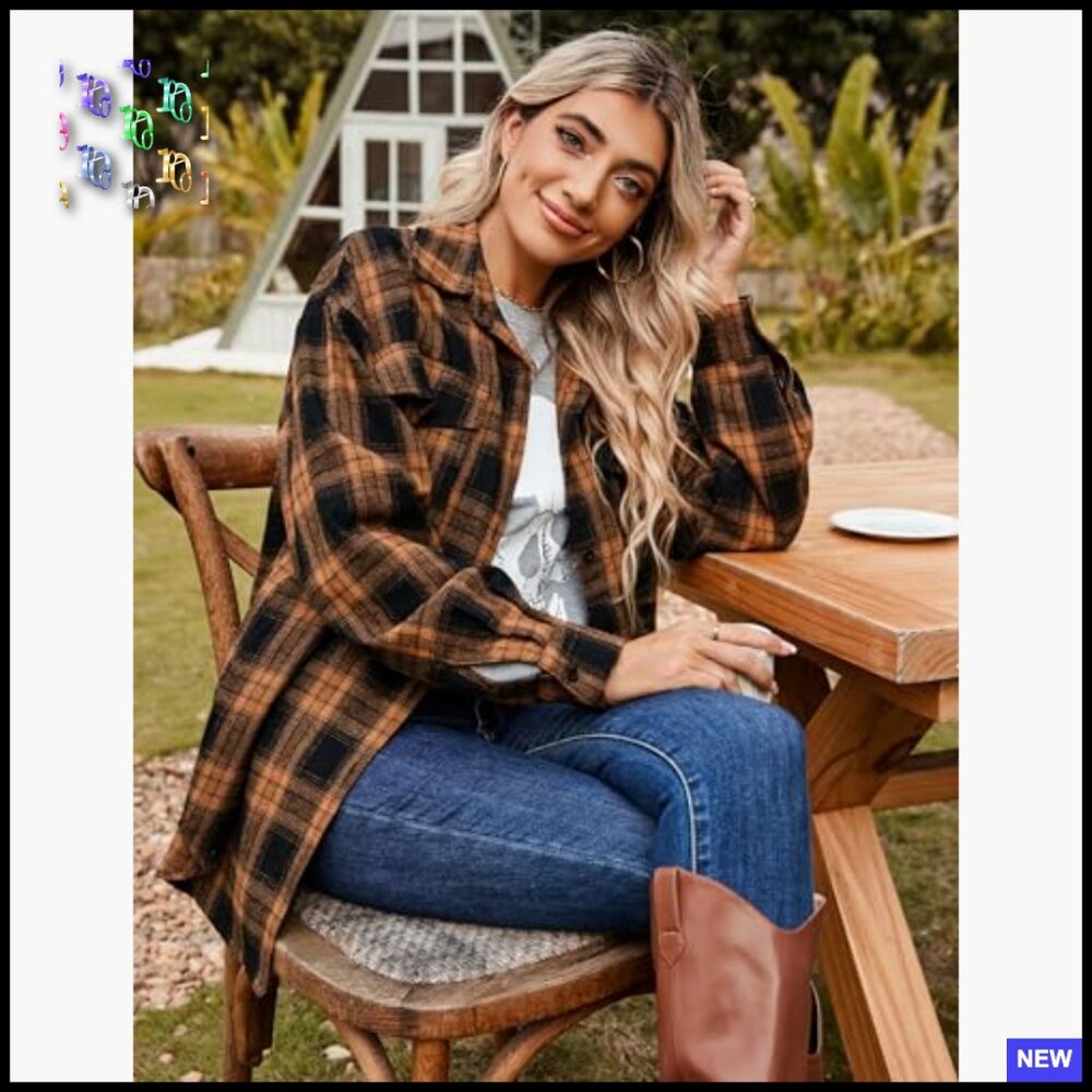 Oversized Button Down Flannel Shacket Plaid Work … - image 4